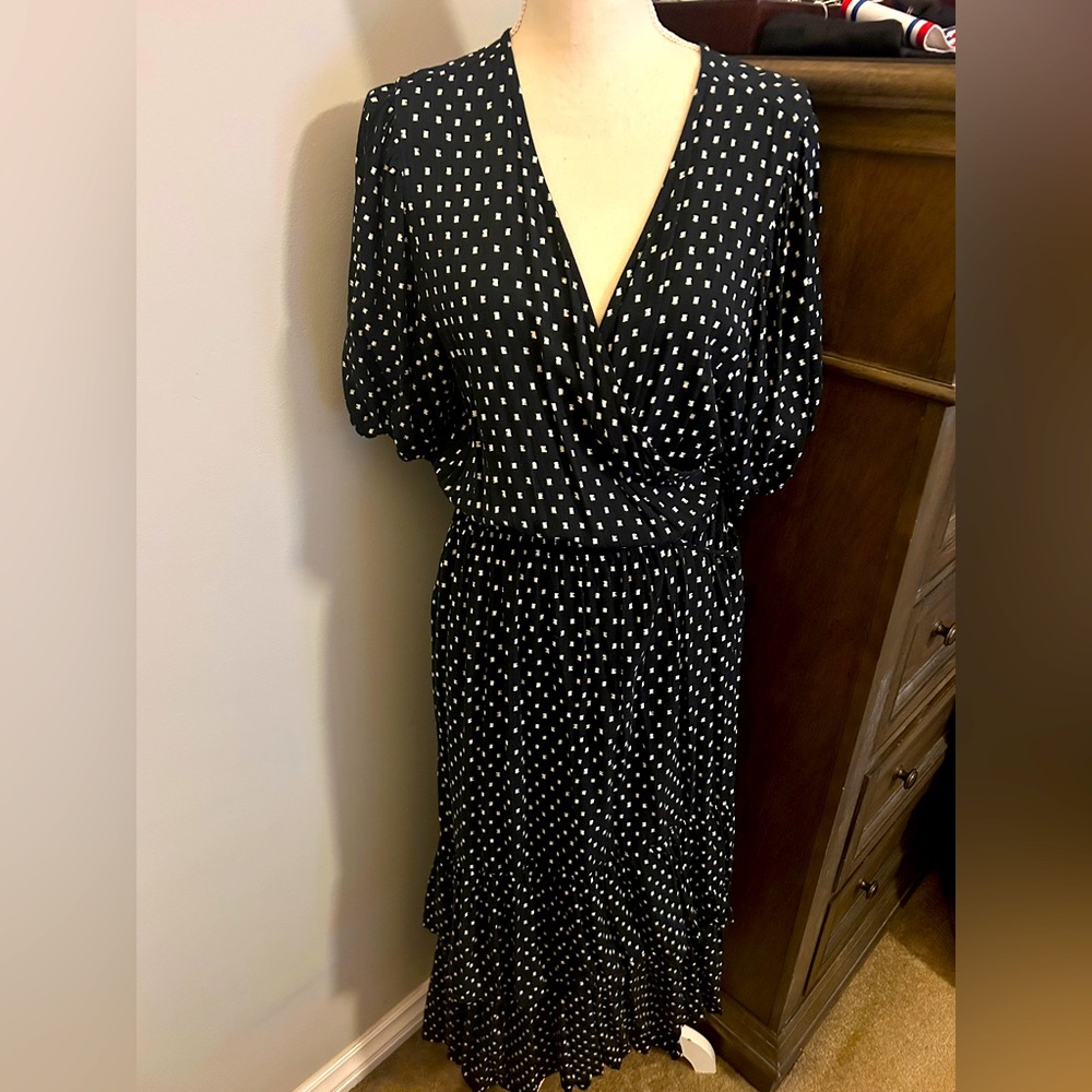 Knox Rose Elegant Black and White Polka Dot Wrap Dress